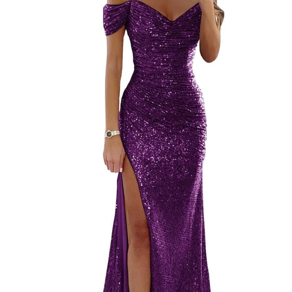 Elegant Purple Off-Shoulder Evening Dress